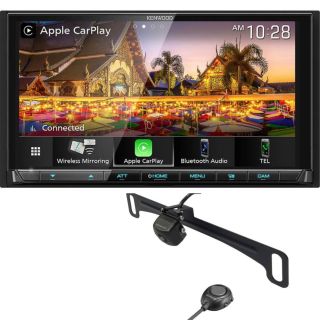 KENWOOD DMX958XR EXCELON Reference 6.8" Full HD Capacitive Touchscreen Car Stereo Receiver | CMOS-320LP Universal backup camera — License Plate mount