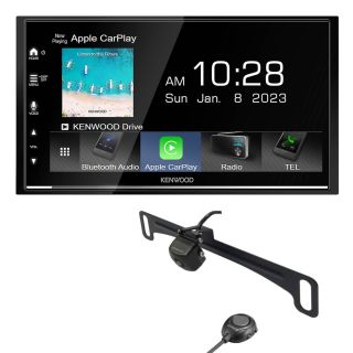Kenwood DMX809S 6.75" capacitive touchscreen HD display + Bluetooth and Wireless/Wired Apple CarPlay + Android Auto Ready + CMOS-320LP Universal backup camera with 4 view modes — License Plate Mount and Bracket