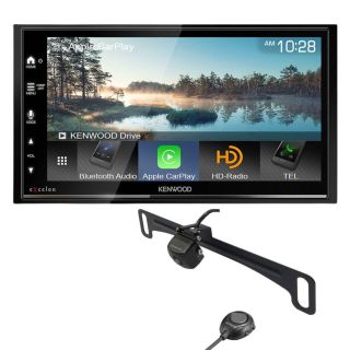 Kenwood DMX709S 6.75" capacitive touchscreen HD display + Bluetooth and Wireless/Wired Apple CarPlay + Android Auto Ready + CMOS-320LP Universal backup camera with 4 view modes — License Plate Mount and Bracket
