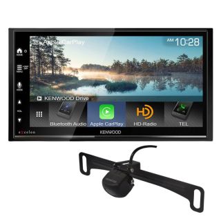 Kenwood DMX709S 6.75" capacitive touchscreen HD display + Bluetooth and Wireless/Wired Apple CarPlay + Android Auto Ready + CMOS-230LP Universal backup camera— License Plate Mount and Bracket