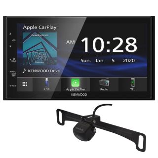 Kenwood DMX4707S Digital Multimedia Receiver w/ AM/FM tuner, Android Auto / CarPlay (does not play CDs), SXV3001 SiriusXM Satellite Radio Tuner, Antenna + CMOS-230LP Rear View Camera with License Plate Mounting Kit