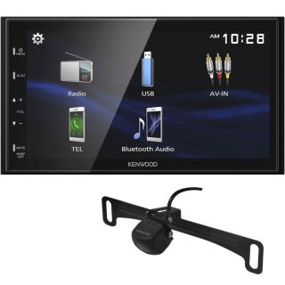 Kenwood DMX129BT Digital Multimedia Receiver w/ AM/FM tuner, Android Auto / CarPlay (does not play CDs) + CMOS-230LP Rear View Camera with License Plate Mounting Kit