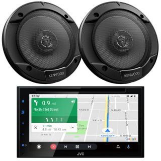 JVC KW-V66BT Double DIN AM/FM Radio Bluetooth USB DVD Player Multimedia Receiver Bundle Combo with Two (2) 6.5" 300 Watts Max Power 2-Way Coaxial Automotive Car Audio Speakers