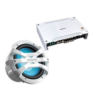 Kenwood XM8025 5-channel powersports/marine amplifier — 50 watts RMS x 4 at 4 ohms + 500 watts RMS x 1 at 2 ohms + XM1041WL 10" 4-ohm all-weather subwoofer w/ RBG LED lighting - (White)