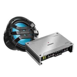 Kenwood XM3024 4-channel powersports/marine amplifier — 50 watts RMS x 4 + XM1041BL 10" 4-ohm all-weather subwoofer w/ RBG LED lighting 