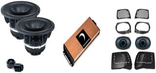 Diamond Audio MP654 6.5" PRO Full-Range Co-Ax Horn Speaker + MICRO4V2 4-Channel Full Range Class D Amplifier + MSMP694LK 14+Harley Davidson Cut in Lid Kit with MP694 + M1SRT