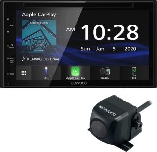 Kenwood DDX57S 6.8" Digital Media Receiver with Apple CarPlay and Android Auto| Plus CMOS-230 Rearview Camera with Universal Mounting Hardware & Video Cable