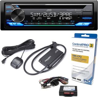JVC KD-T925BTS Single-Din CD Receiver with AM/FM tuner, built-in Bluetooth & built-in Amazon Alexa + SXV300V1 Satellite Radio Tuner + PAC SWI-CP2 Steering Wheel Interface