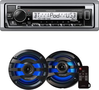 Kenwood KMR-D382BT Marine CD Receiver with built-in Bluetooth| Kenwood KFC-1673MRBL 6.5" 2-Way Marine Speakers with Grilles