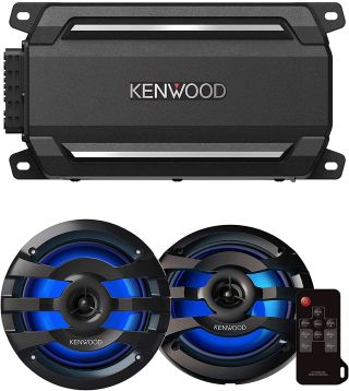 KENWOOD KAC-M5024BT Compact 4-Channel 600W Car Amplifier w/Bluetooth for Marine, ATV & Powersports | Plus KFC-1673MRBL 6.75" 2-Way Marine Speaker(Black)