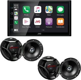 JVC KW-M560BT Digital Media Receiver 6.8" Touch Panel Compatible with Apple CarPlay & Android Auto with 2 Pairs JVC CS-DR621 6.5" Coaxial Speakers