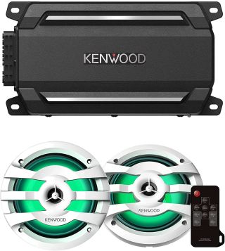 Kenwood KAC-M5024BT Compact 4Ch 600W Car Amplifier w/Bluetooth Streaming for Marine, ATV & Powersports | Plus Kenwood KFC-1673MRWL 6.5" 2-Way Marine Speakers with Grilles (Pair)