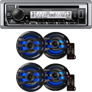 Kenwood KMR-D382BT Marine CD Receiver with built-in Bluetooth| Plus two (2) Kenwood KFC-1673MRWL 6.5" 2-Way Marine Speakers with Grilles (Pair)