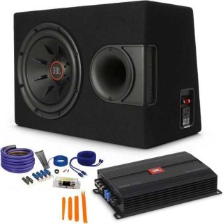 JBL S2-1224SS 1-12" Loaded Ported Subwoofer Enclosure with JBL Stage A3001 300 Watt Mono Amplifier and Wiring Kit (Renewed)
