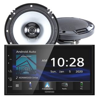 Kenwood DMX4707S Digital Multimedia Receiver w/ AM/FM tuner, Android Auto / CarPlay (does not play CDs), SXV3001 SiriusXM Satellite Radio Tuner, Antenna + KFC-1666S Sport Series 6-1/2" 2-way car speakers