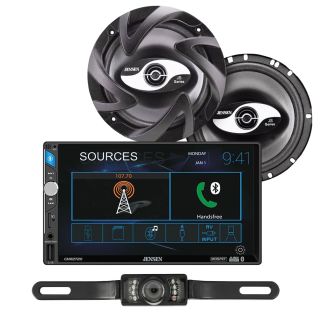 Jensen CMR2720 7" Digital Media Receiver (Does Not Play CDs) + JS265 200W Max (100W RMS) 6.5" JS Series 2-Way Coaxial Car Speakers - Pair + License Plate Style Backup Camera