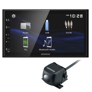 Kenwood DMX4707S Digital Multimedia Receiver w/ AM/FM tuner, Android Auto / CarPlay (does not play CDs) + CMOS-230LP Rear View Camera with License Plate Mounting Kit