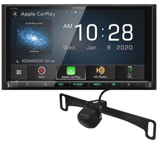 Kenwood Excelon DNX997XR 6.8" HD Screen Navigation/DVD Receiver with CarPlay and Android Auto + CMOS-230 Universal Backup Camera with License Plate Bracket