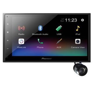 6.8" capacitive touchscreen display with variable color button illumination Digital multimedia receiver (does not play CDs) w/ built-in Bluetooth + Bullet Style Backup Camera