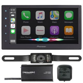 Pioneer DMH-W2770NEX 6.8″ Shallow Depth Receiver (4 ⅞”) Built-in Bluetooth, Built-in Wifi, Apple CarPlay and AndroidAuto + SiriusXM SXV300V1 Tuner +License Plate Style Backup Camera Style Backup Camera
