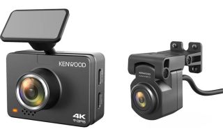 Kenwood DRV-A610WDP Compact 4K HD dash camera with 2" display, Wi-Fi, and GPS — includes rear-view cam