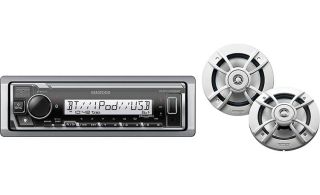 Kenwood KMR-M328BT marine digital media receiver and KFC-1633MRW marine 2-way speakers (does not play CDs)
