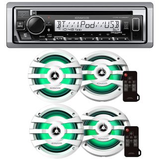 Kenwood KMR-D382BT Marine CD receiver + Two (2) 6.5" 2-Way Marine Speaker System (Pair)
