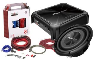 Pioneer 10″ TS-A2500LS4 Single 4 Ohm Voicecoil “A” Series Subwoofer (1200W Max) with GM-D8701 Monoblock Amplifier and 8GA wiring