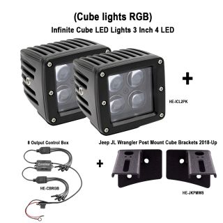 HEISE - Two Infinite 3" Cube Lights w/ JK Jeep 2007-2008 Mount & Ouput Control Box