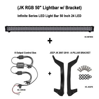 HEISE - 50" LED Light Bar + JK Jeep 2007- 2018 A-Pillar Bracket + 8 Output Control Box