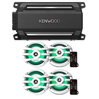 Kenwood KAC-M5024BT Compact 4Ch 600W Car Amplifier w/Bluetooth Streaming for Marine, ATV & Powersports | Plus two (2) Kenwood KFC-1673MRWL 6.5" 2-Way Marine Speakers with Grilles (Pair)
