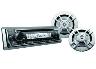 Kenwood KMR-D382BT marine digital media receiver and KFC-1633MRW marine 2-way speakers