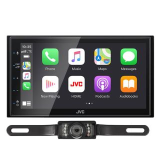 JVC KW-M56BT Digital Multimedia Receiver w/ AM/FM tuner, Android Auto / CarPlay (does not play CDs) and License Plate Style Backup Camera Package