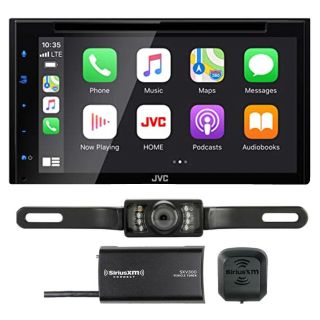 JVC KW-V66BT 6.75" capacitive touchscreen display DVD/CD receiver with AM/FM RDS tuner compatible with wired Apple CarPlay or Android Auto and built-in Bluetooth + SiriusXM SXV300V1 Tuner + License Plate Style Backup Camera
