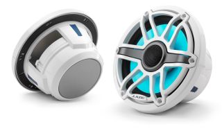 JL Audio M6-770X-S-GwGw-i:  7.7-inch Marine Coaxial Speakers with Transflective™ LED Lighting - Gloss White Trim Ring, Gloss White Sport Grille