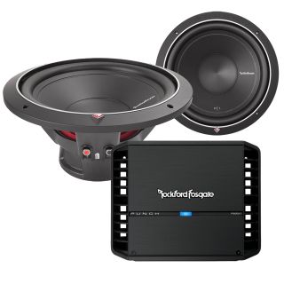 Rockford Fosgate P300X1 full-range mono amplifier + P1S412-X2  (two) Punch P1 12" 4-ohm subwoofers