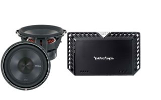 Rockford Fosgate P3D4-12 Punch P3 12" subwoofer with dual 4-ohm voice coils (PAIR) and Rockford Fosgate T1000-1bdCP Power Series mono sub amplifier — 1,000 watts RMS x 1 at 2 ohms and a SOTS Lanyard