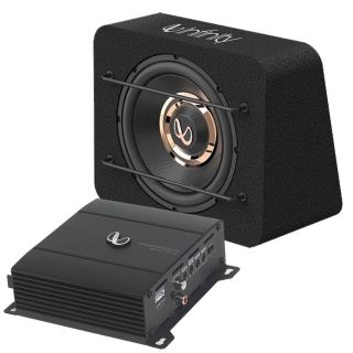 Infinity PRIMUS6002A Compact 2-channel car amplifier — 60 watts RMS x 2 + PRIMUS1270B Sealed enclosure with 12" subwoofer