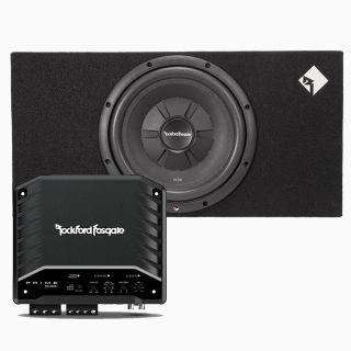 Rockford Fosgate R2-250X1 Prime Series mono subwoofer amplifier — 250 watts RMS x 1 at 2 ohms + R2S-1X12 Sealed truck-style enclosure with one 12" Prime subwoofer