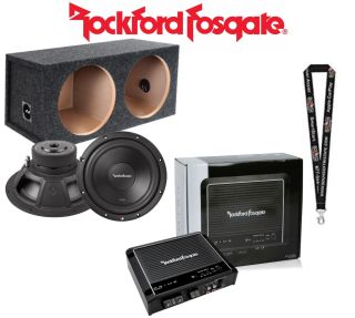 Rockford Fosgate Prime R500X1D 500 Watt Class-D Mono Amplifier with a pair of R2D4-12 Prime R2 Series 12" subwoofer with dual 4-ohm voice coils in a dual sealed enclosure and a SOTS lanyard