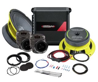Soundigital SDSTAGE1 Package - 4004EVOX4 200W 4- CH 4 OHMS AMP, (2) 6.5" Midwoofer, (2) 1" Compression Tweeter , 8AWG OFC Motrocycle AMP Kit, (2) Coaxial Interconnects and Speaker Adapter