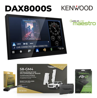 Kenwood DAX8000S 8" HD Monitor with Capacitive Screen Wireless Apple Carplay and Android Auto with APX Radio Installation Kit for selected  GM vehicles Colorado and Canyon 2019 -2023 and Acadia 2020-2023 Kenwood Excelon DAX8000S + ACCHUKEN1 + APXS8GM4 + A