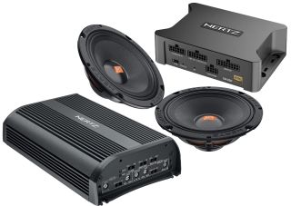 Hertz SPL Show Series 6.5" 4-Ohm SPL Midrange Speaker Drivers (Pair)  SV165NEO with Neo Magnets and UV/Waterproofing + S8 DSP Compact Digital Interface Processor 6 in + Digital in & 8 outputs +  D-Class 4 Channel Amplifier 250 WRMS x 4 at 2 Ohm (IP55 Rate