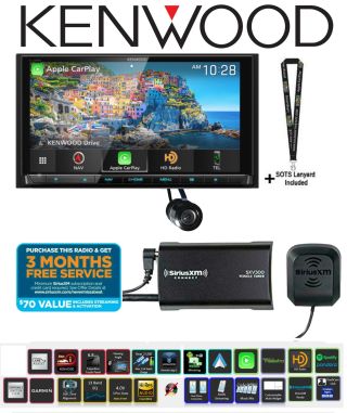 Kenwood Excelon DNX996XR 6.8" HD Screen Navigation/DVD Receiver with Apple CarPlay and Android Auto with bullet style backup camera and SiriusXM Satellite Radio Tuner sxv300v1