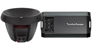 Rockford Fosgate Power T0D412 Power T0 12" subwoofer with selectable 2- or 8-ohm impedance and Rockford Fosgate Power T750X1bd Compact mono subwoofer amplifier — 750 watts RMS x 1 at 1 to 2 ohms and a SOTS Lanyard