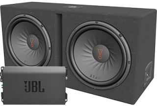 JBL STAGEGT5011 Compact Amp + GT Series STAGE1200D ported enclosure with two 12" subwoofers