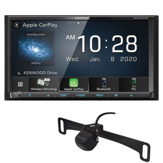 Kenwood DDX9707S 6.95" Capacitive Touch Screen DVD Multimedia Receiver with Apple CarPlay & Android Auto | Plus CMOS-230 Rearview Camera with License Plate Mounting Bracket
