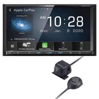 Kenwood DDX9707S DVD receiver with AM/FM tuner, Built-in Bluetooth | PlusCMOS-320 Universal backup camera with 4 view modes — surface-mount