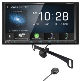 Kenwood DDX9707S DVD receiver with AM/FM tuner, Built-in Bluetooth | PlusCMOS-320 Universal backup camera with 4 view modes — License Plate Bracket