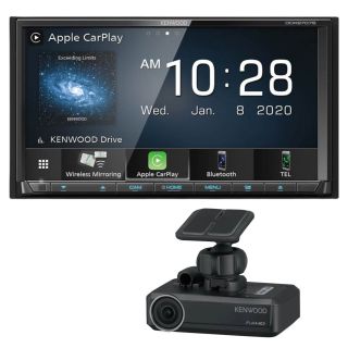 Kenwood DDX9707S DVD receiver with AM/FM tuner, Built-in Bluetooth | PlusCMOS-320 Universal backup camera with 4 view modes — License Plate Bracket